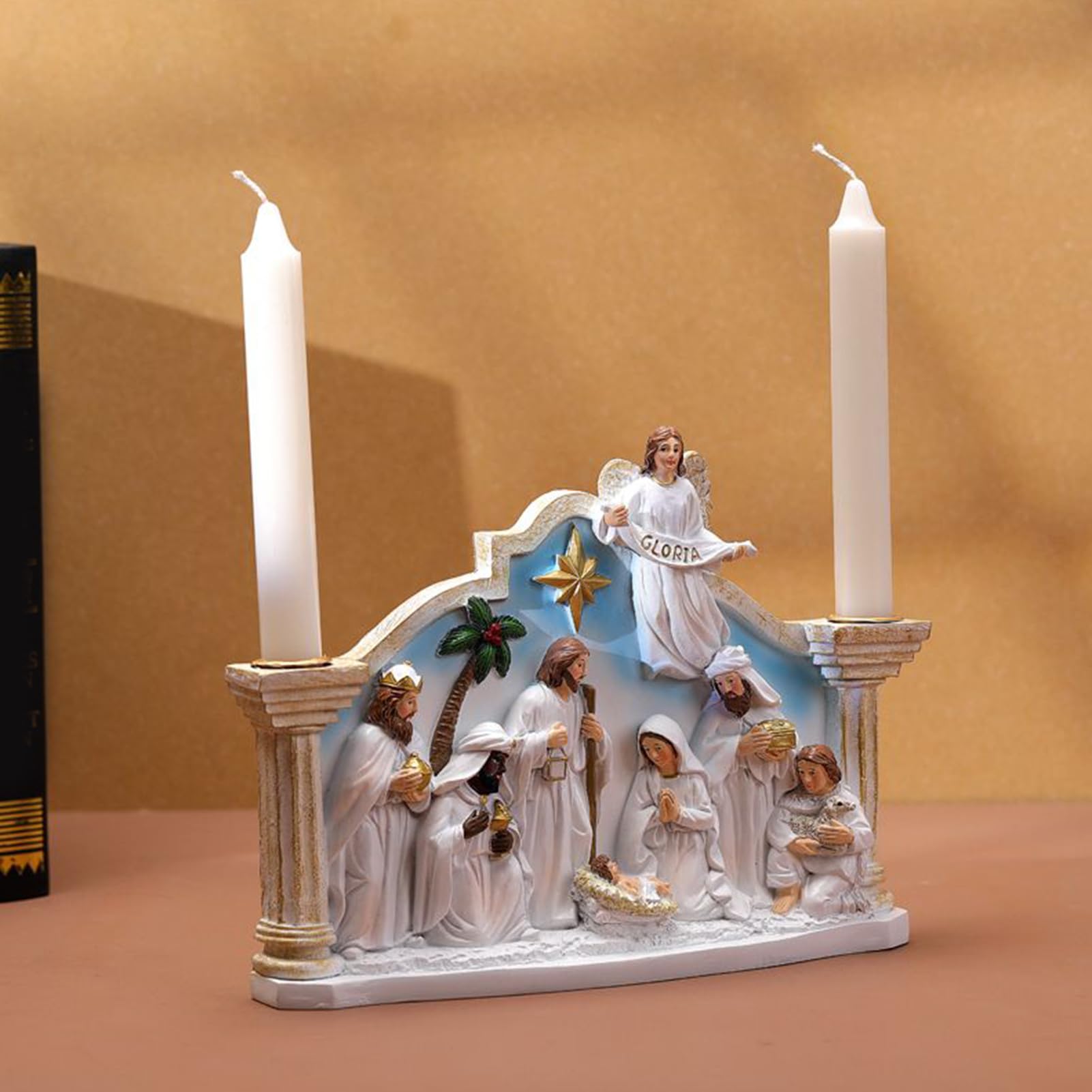 Portacandela Presepe Avvento Statua Candeliere Natalizio per Feste