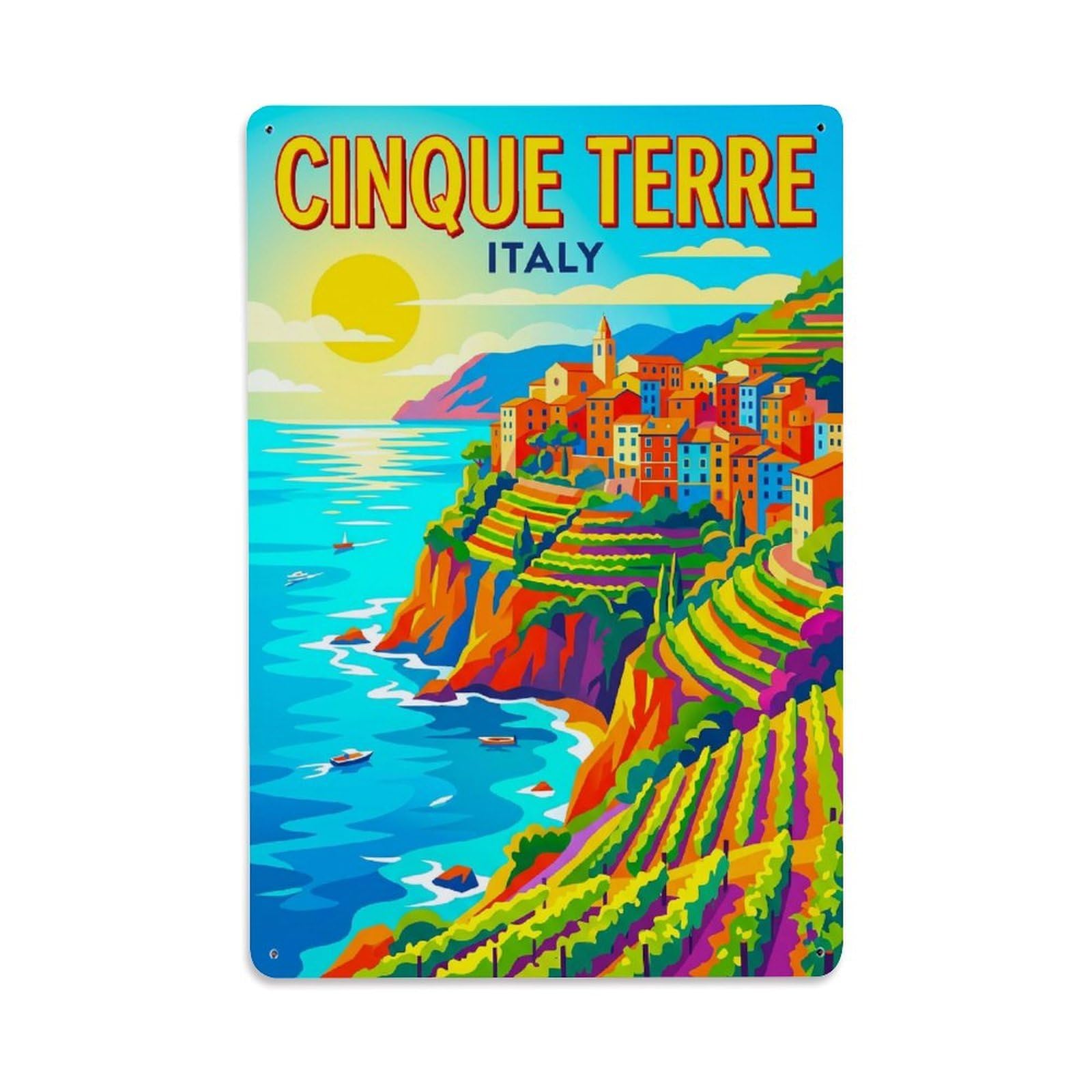Huiyhb 8X12inch(20X30cm) Vintage Travel Cinque Terre Italy Bright Metal Tin Sign