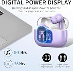 Wireless Earbuds, Bluetooth Headphones 5.4 HiFi Stereo, Wireless Earphones with ENC Noise Cancelling Mic, IP7 Waterproof in Ear Headphones, LED Digital Display Ear Buds, Touch Control, Purple