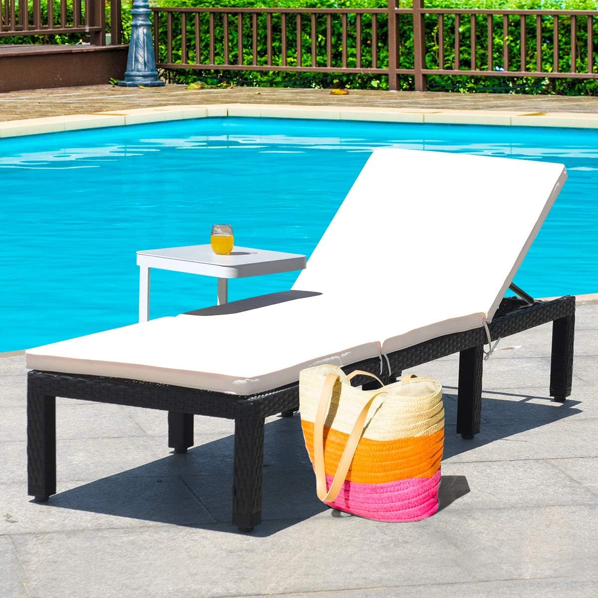 COSTWAY Patio Rattan Lounge Chair Chaise Couch Cushioned Height Adjustable Pool Garden