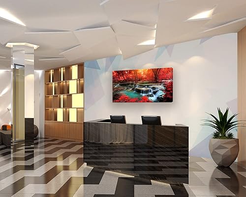 Miniatura 2 de Muolunna BK03950 - Lienzo decorativo para pared, diseño de cascadas de bosque rojo, 1 pieza, árbol de paisaje moderno para sala de estar,
