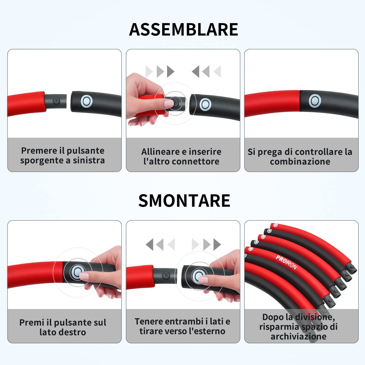 PROIRON Hula Hoop Fitness Staccabile, Hula Hoop per Adulti e Bambini, Ulaop Fitness con Comodo Imbottito in Schiuma per Sport, Perdita di Peso e Divertimento