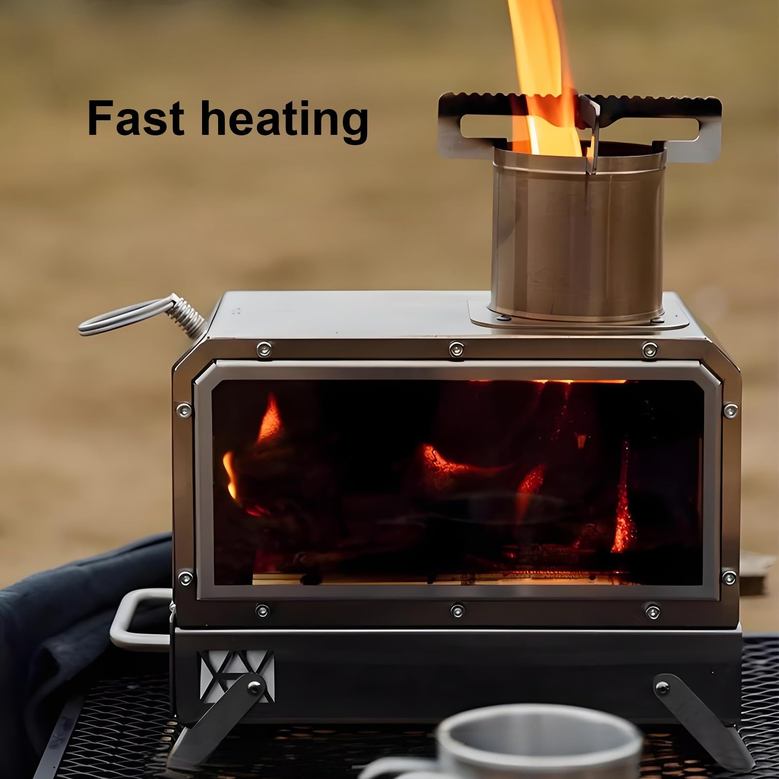 Stufa a Legna Portatile In Acciaio Inox con Finestra Resistente al Calore Riscaldamento Efficiente, Borsa Per Il Trasporto, Stufas da Campeggio Outdoor