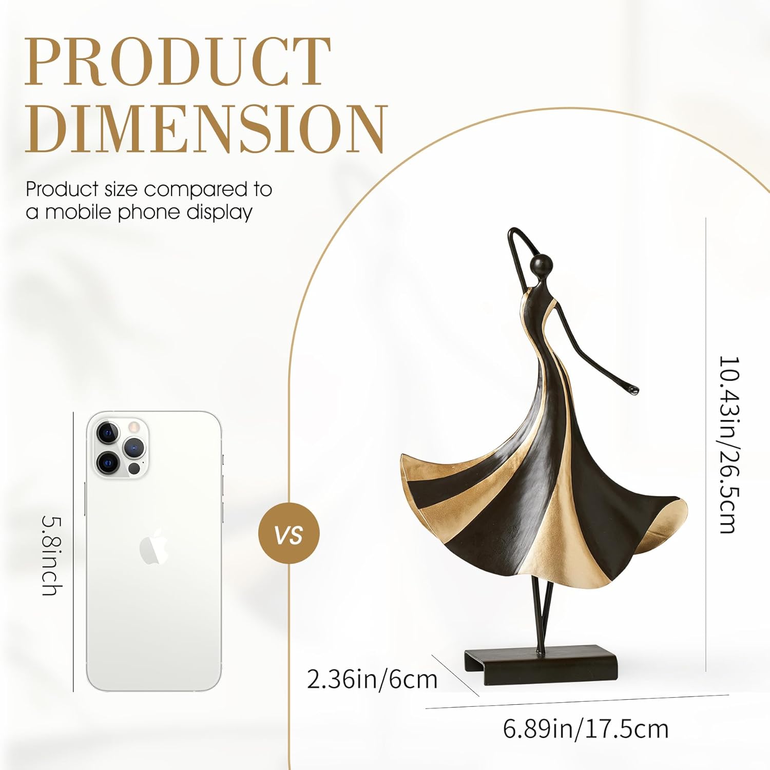 Abstract Metal Dancer Sculpture, Modern Black and Gold Figurine with Base, Elegant Artistic Home Decor Accent for Living Room, Shelf, Table, Office