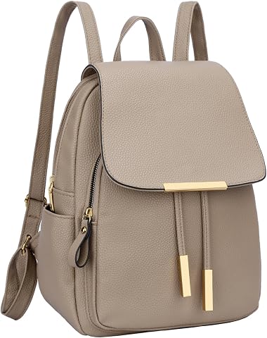 KKXIU Women’s Stylish Leather Backpack Purse – Lightweight Travel Backpack with Multiple Pockets, Lychee Grain PU Leather, Gold H…