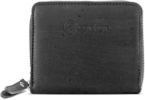 Corkor Cartera cuadrada de corcho RFID Cartera para mujer Bloqueo RFID Cuero vegano Libre de crueldad Respetuoso con el medio ambiente Negro,