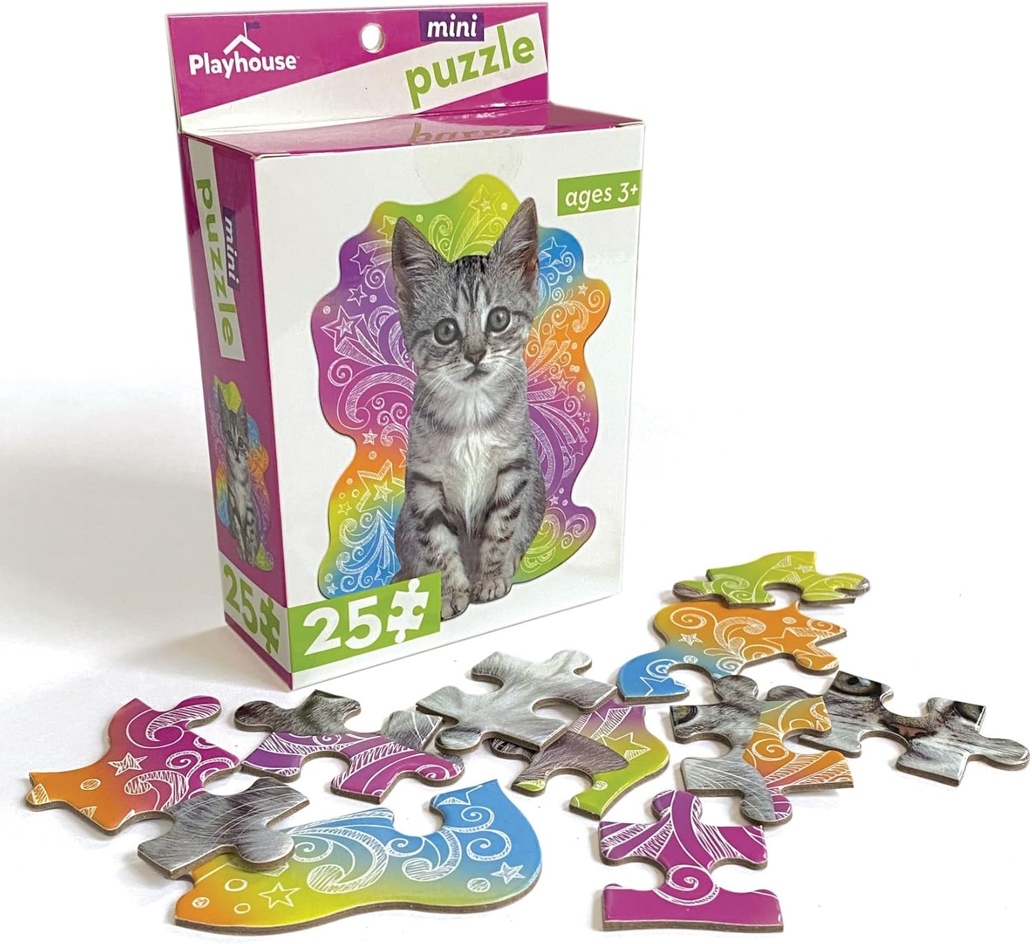 Playhouse Tabby Kitten 25-piece Die-Cut Shaped Mini Puzzle for Kids