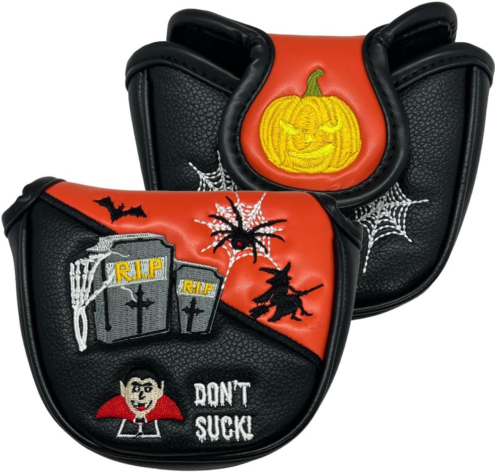 Giggle Golf Halloween & Sugar Skull Collection Golf Club Headcovers. Spooky and Day of The Dead Embroidered Designs. Fits Blade, Mallet, and Hybrid Clubs. Great Golf Gifts.