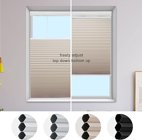 Miniatura 3 de MYshade Persianas celulares opacas y sin cordones, de arriba hacia abajo, para ventanas de interior, oscurecimiento de habitación, persianas y