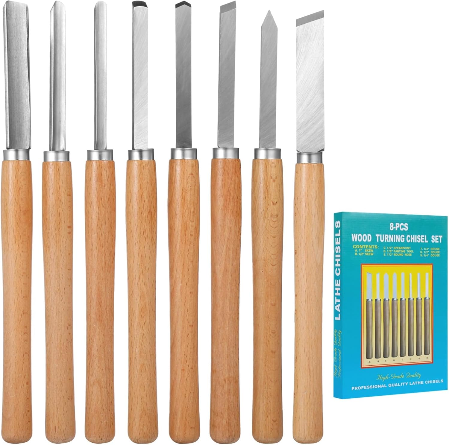8 Pcs Wood Lathe Tools - Wood Turning Tools for Lathe with Steel Blades, Woodworking Tools for Beginners & Professionals