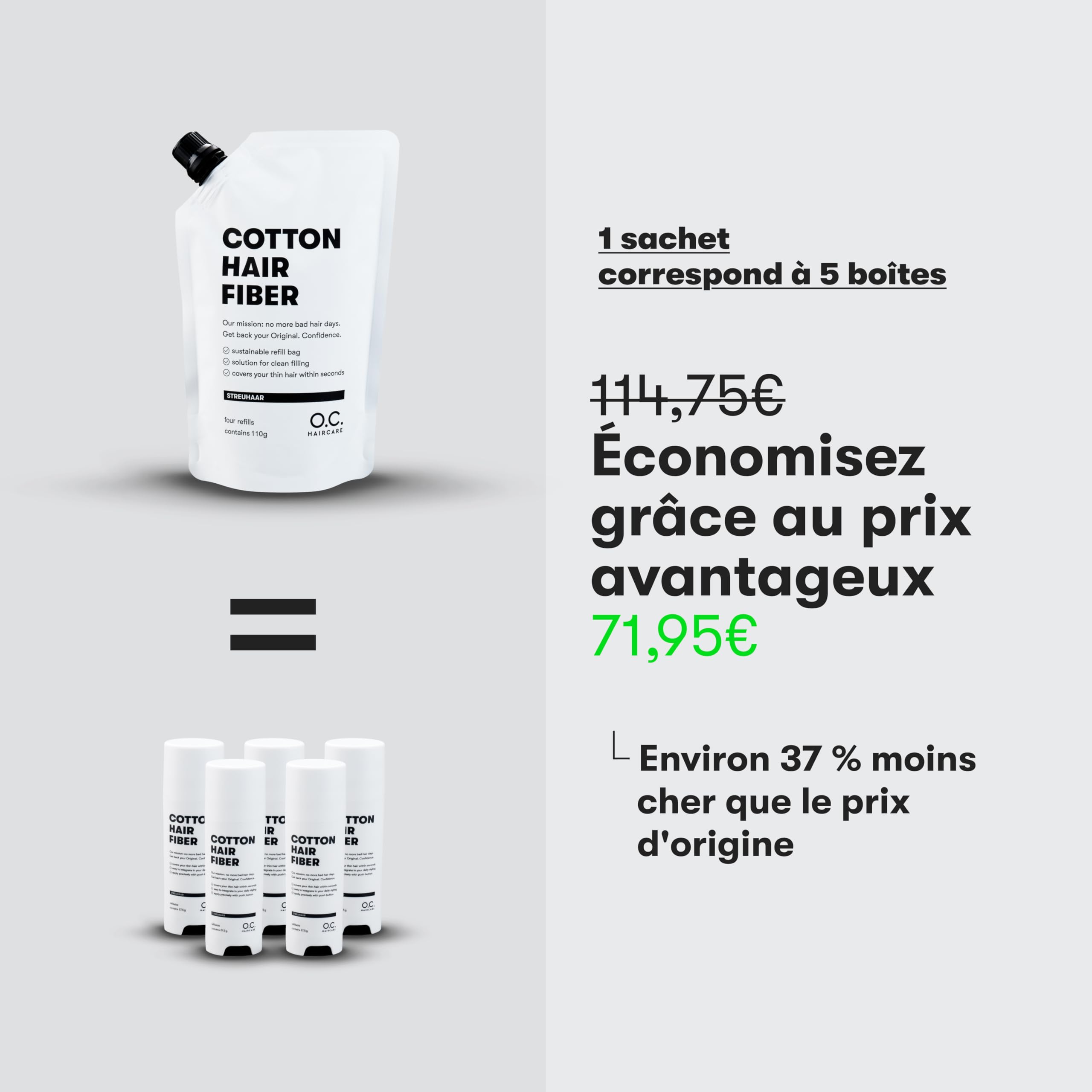 O.C. HAIRCARE Cheveux dispersés pour épaissir les cheveux - Pour les zones chauves en haut et en arrière - Recommandé par les salons - 11 couleurs - Cheveux résistants