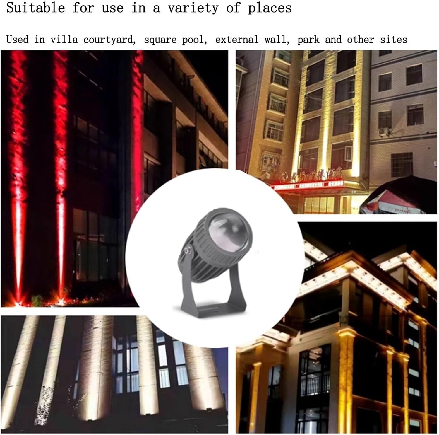 10W LED Spotlights - IP65 Waterproof Outdoor Floodlights, Narrow Beam Wall Washer Light for Landscape & Architecture, Long Range Yellow Lighting (110-230V)