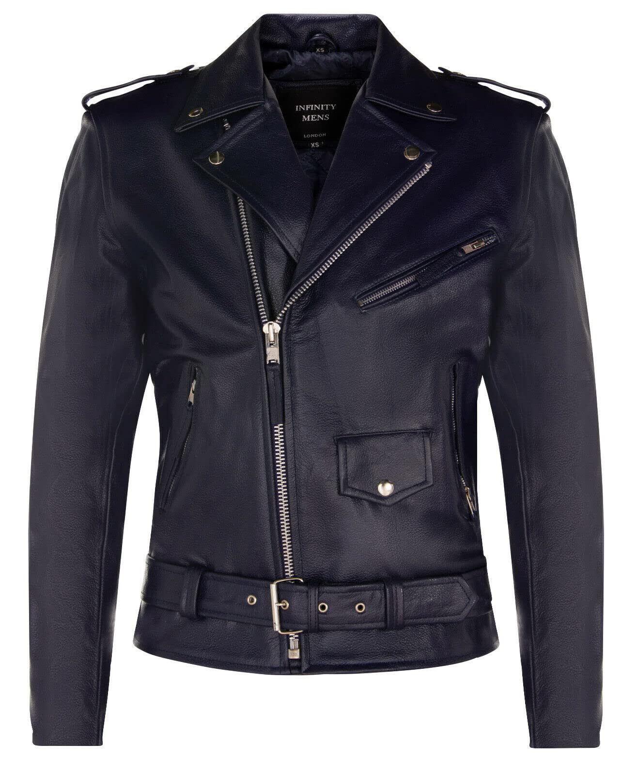 Infinity Leather Men's   Cow-Hide Navy Brando Biker Jacket -Sandy in Size 3XL, BrandAlley