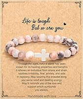 Paderast Pink Natural Stone Cross Bracelet - Christian Gifts for Women, Daughters, Sisters, Moms | Inspirational Faith Jewelry for Birthdays & Holidays