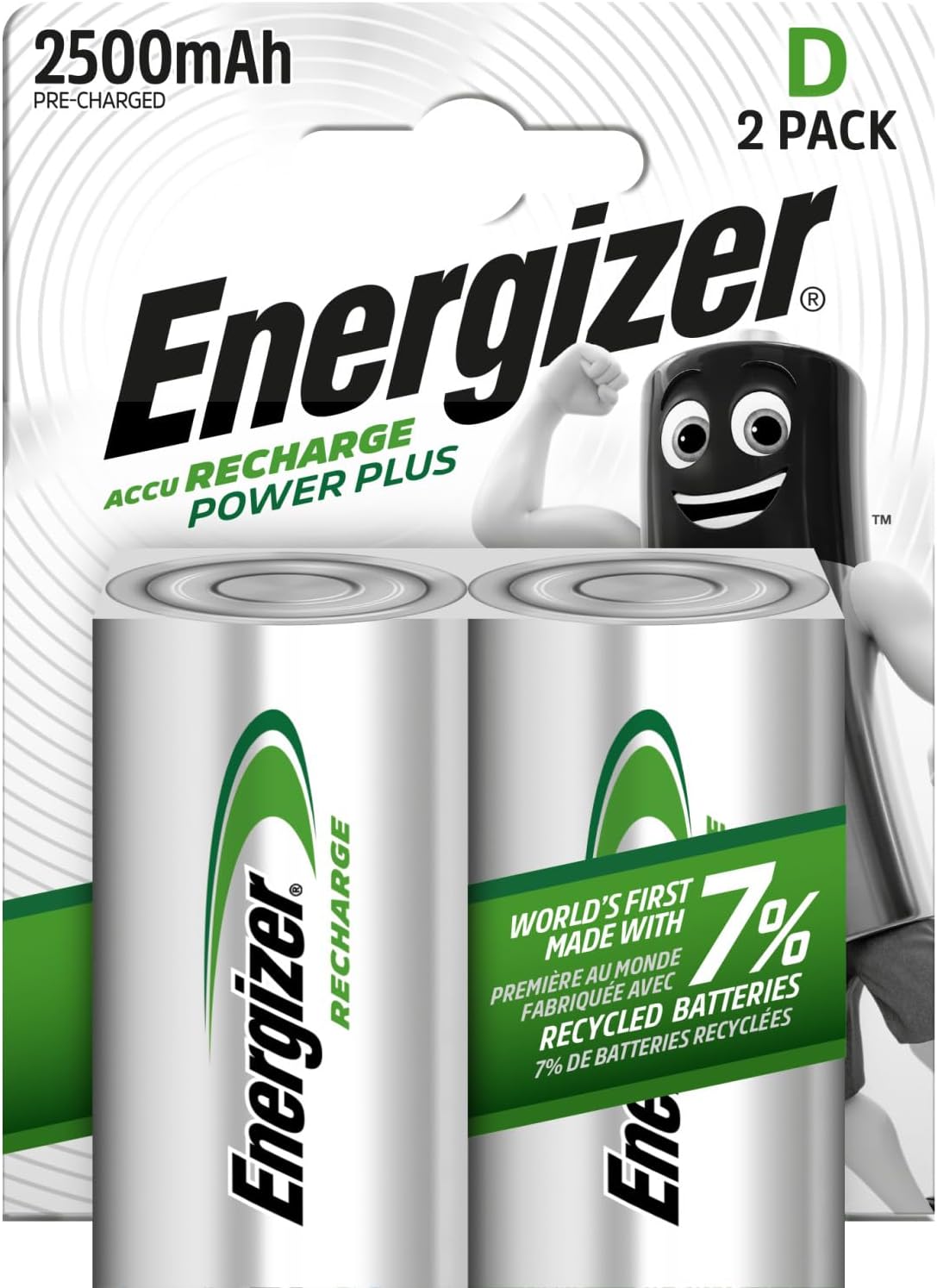 Energizer D Rechargeable Batteries Recharge Power Plus Pack of 2