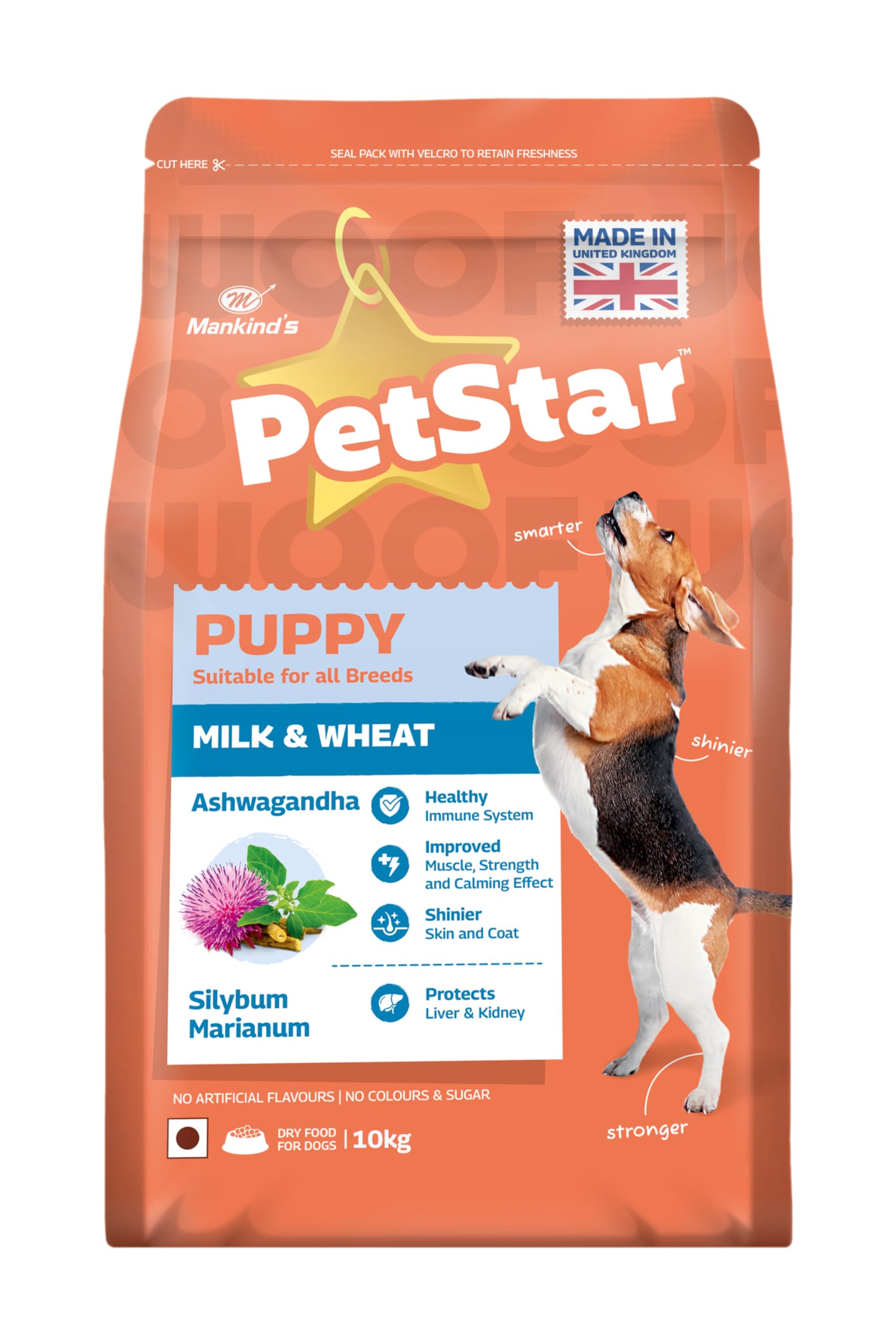 Mankind PetStar Puppy Dry Dog Food, 28% High Protein, Milk & Wheat Flavor, 10 kg | Complete Nutrition for Puppies