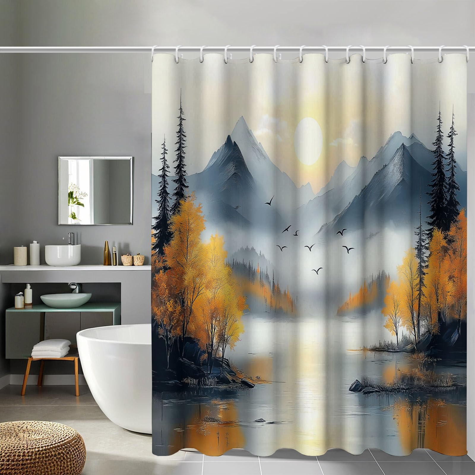 Rideau de douche 180x180 cm arbres d'automne multicolore pour salle de bain