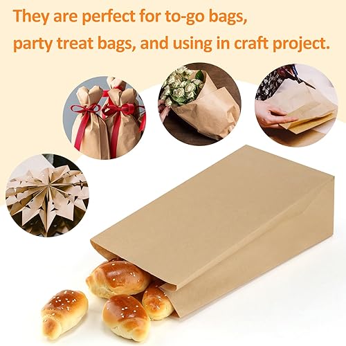 Miniatura 4 de BagDream Bolsas de almuerzo de papel de 4 libras, 100 bolsas de aperitivos, bolsas de manualidades, bolsas de pan, bolsas de almuerzo a granel de 5