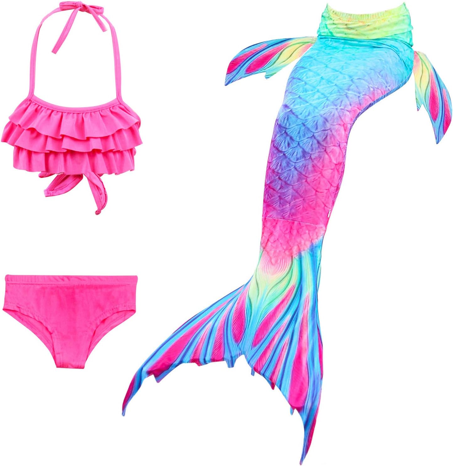 Girl Swimsuit Set 3Pcs Mermaid Tail for Girls Swimming Swimsuits Princess Bikini Set for Toddler Big Girls Birthday Gift