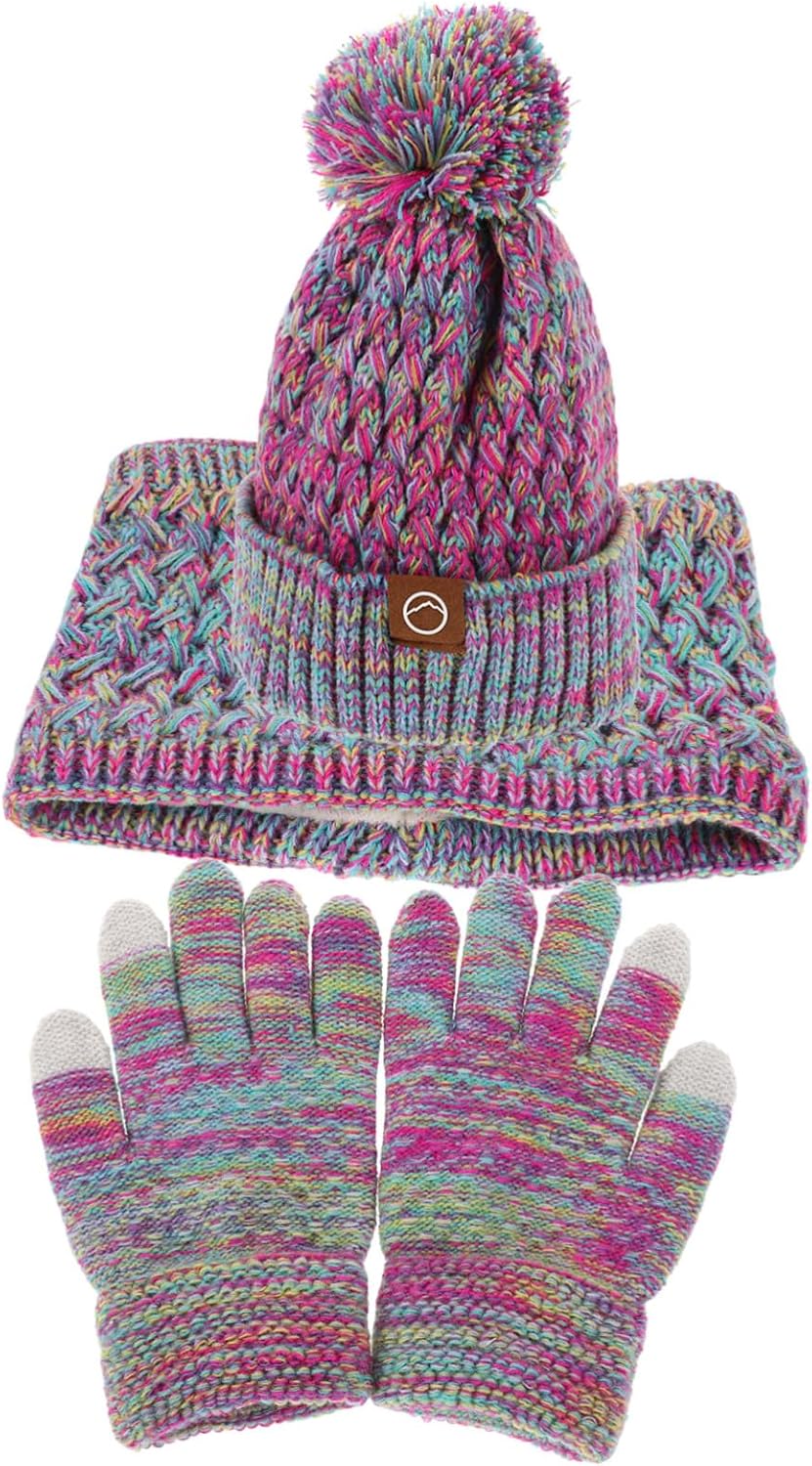 Girls Xmas Kids Winter Hat Gloves Scarf Set Acrylic Fiber