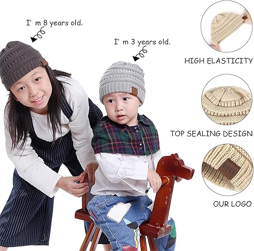 Miniatura 4 de DYKL Gorros de punto cálidos de invierno para niños y niñas, gorros suaves para bebés y niñas