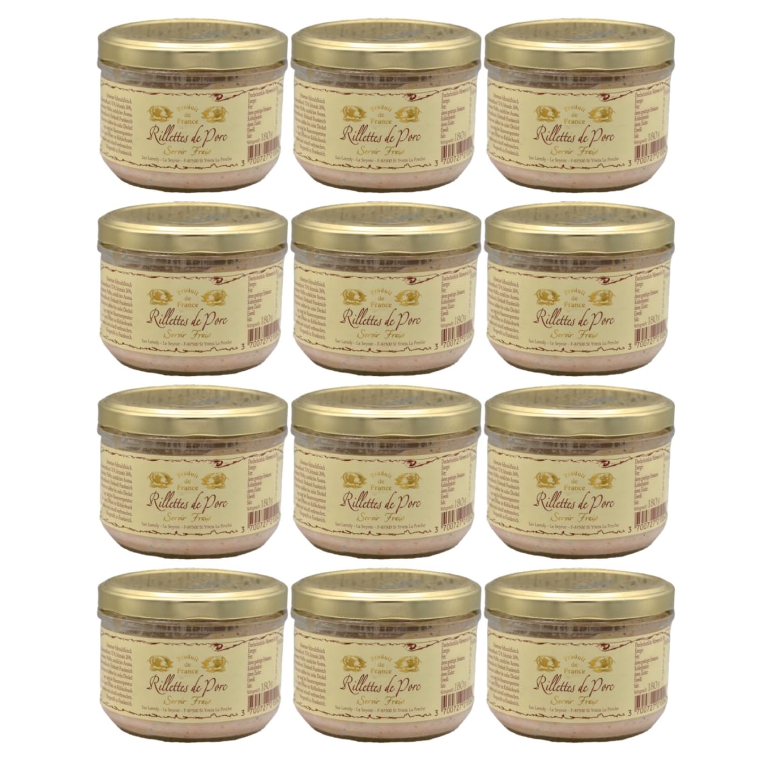 Laredy Rilletes de Porc Schweinerillettes klassischer französischer Brotaufstrich Frankreich inkl. FeinWert E-Book (12 x 180g)
