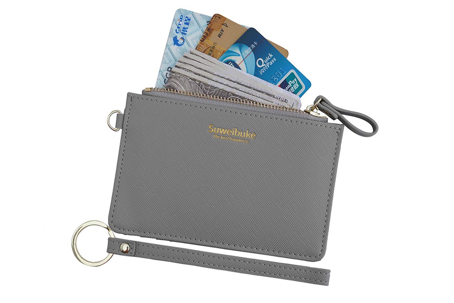 Aiyo Nice Women Slim RFID Card Case Holder Wristlet Zip ID Case Wallet Small Leather Wallet Coin Purse with Keychain