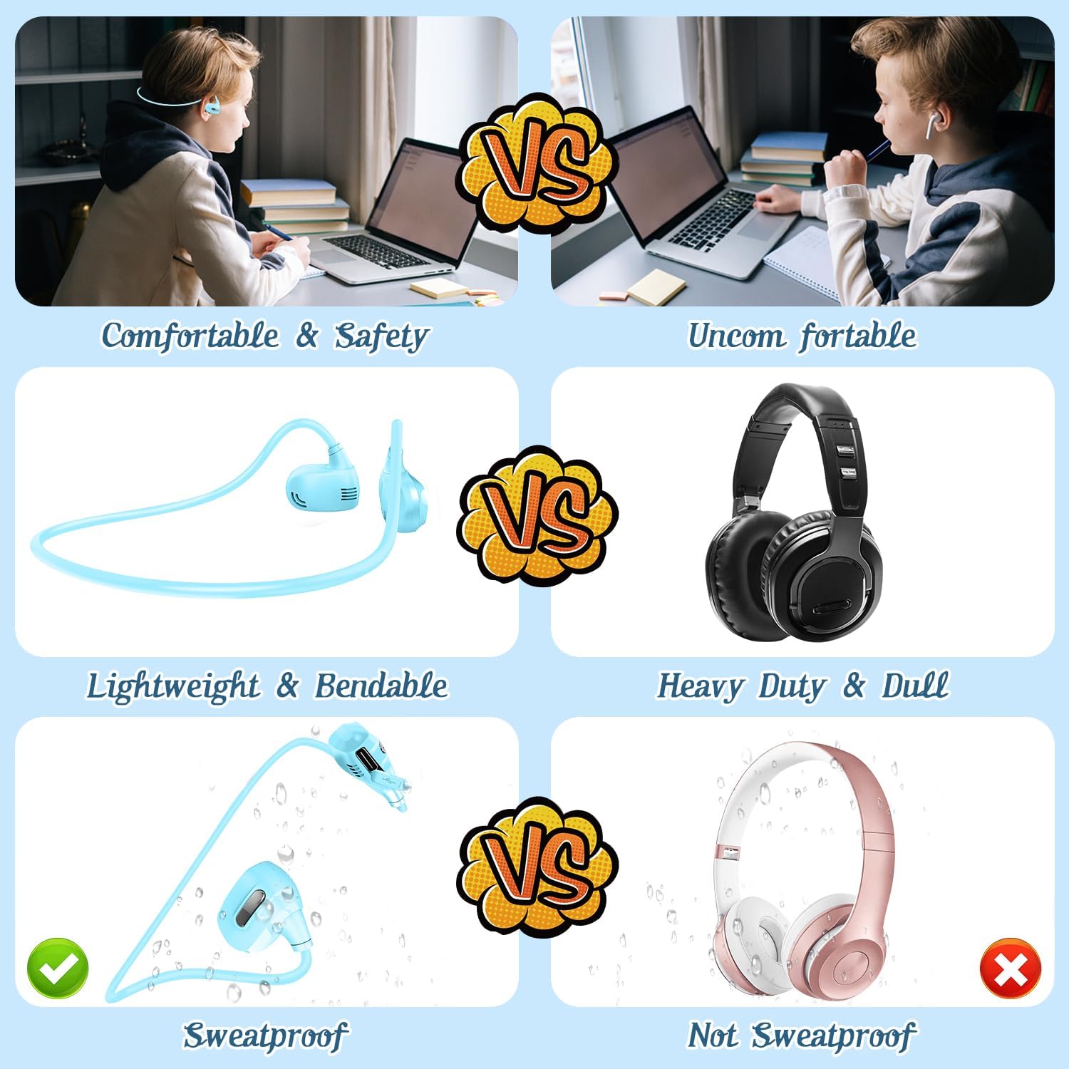 BANIGIPA Kids Headphones, Open Ear Headphones Comfortable for Teens Child Boys Girls, Wireless Bluetooth 5.4 Headset w/Mic for School/Tablet/Travel, 13g Ultra-Light, Protect Hearing, 10H Playtime - Image 7