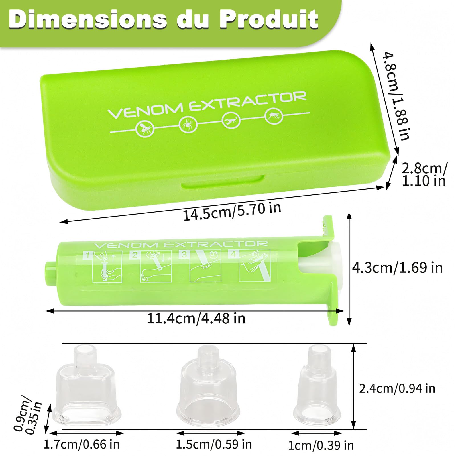 Extractor Veneno Mordedura Insectos, Herramienta Succión Vacío Picaduras Abeja con Caja Almacenamiento y 3 Tamaños Ventosas para Senderismo Exterior, Acampada, Picnic, Hogar, Hinchazón Reducir Aliviar
