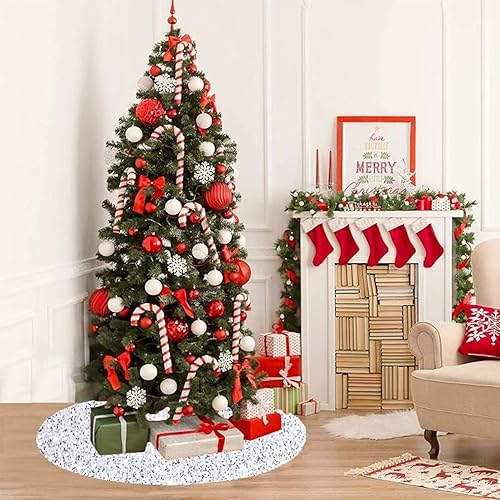 Miniatura 15 de Falda de árbol de Navidad, falda de árbol de lentejuelas rosadas, falda de árbol de terciopelo de 36 pulgadas de diámetro, faldas redondas de árbol