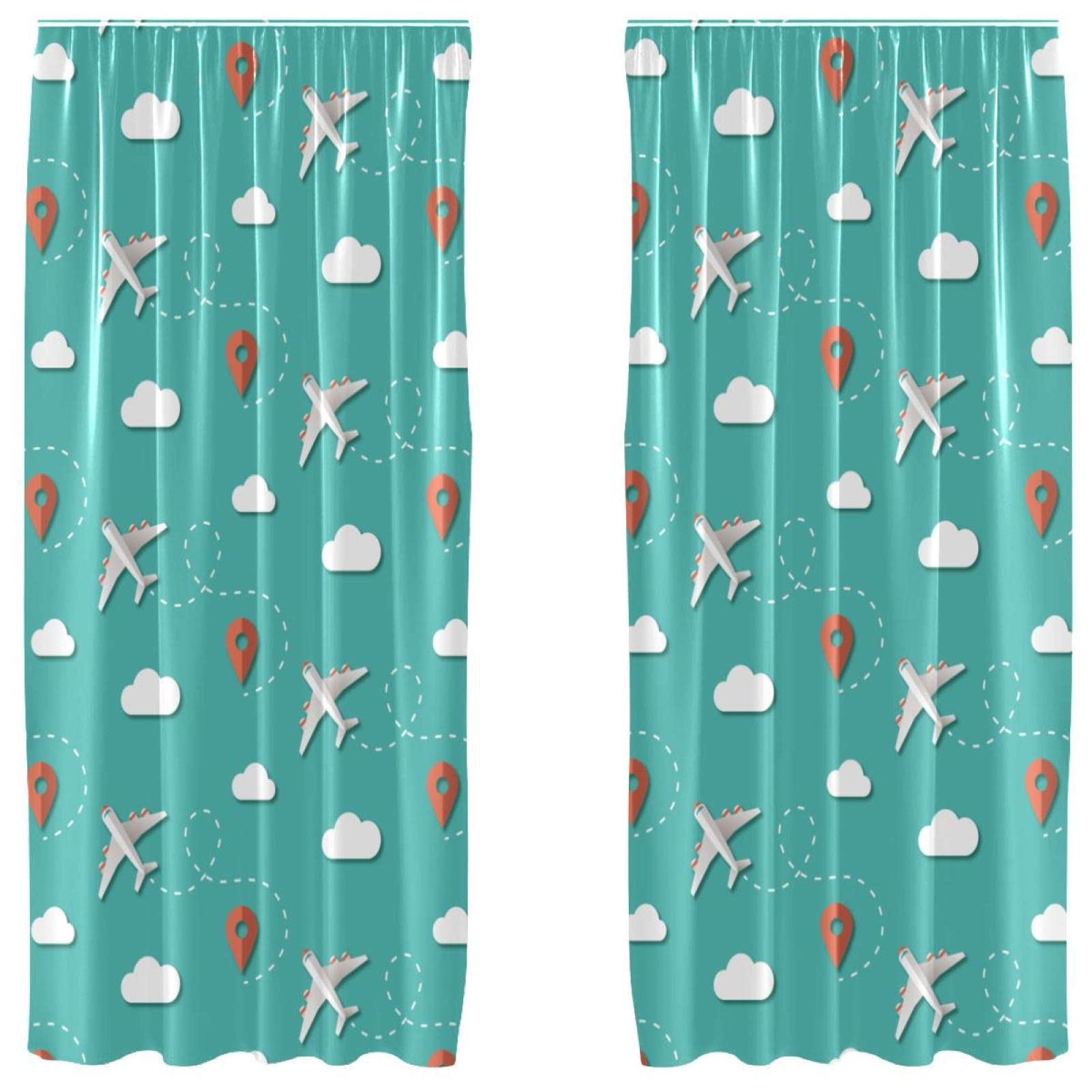 Cortinas opacas azules infantiles de aviones para habitacion infantil