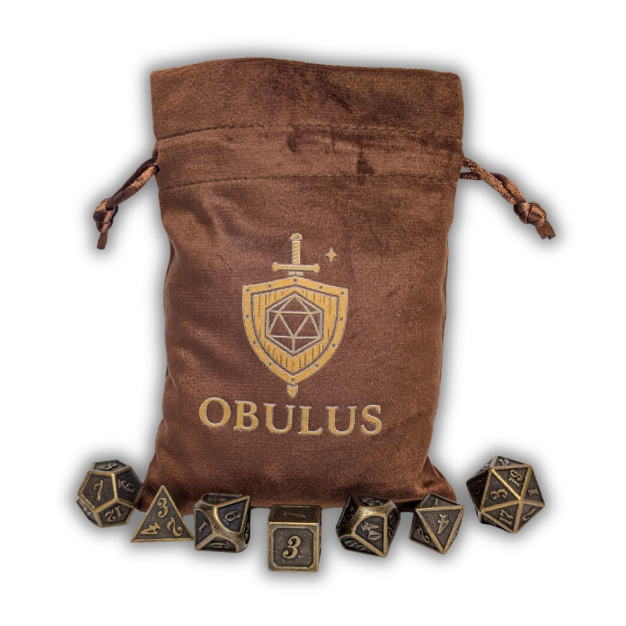 Set de 7 Dés Polyédriques RPG (D4-D6-D8-D10-D12-D20-D%) – Dés de Jeu en métal avec Pochette en Velours – Accessoires DND, Pathfinder, JDR, Jeux de Table
