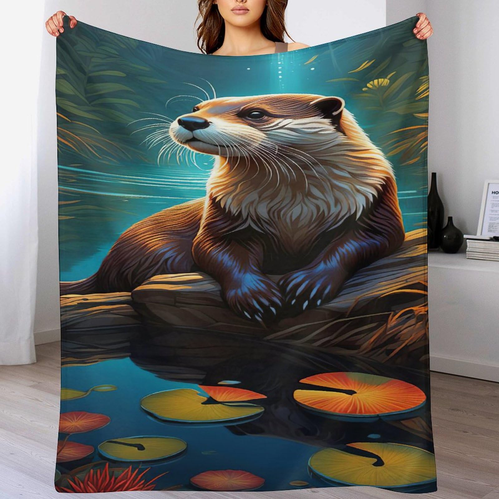 Couverture en flanelle loutre plaid doux chaud pour lit et canapé 100x130 cm