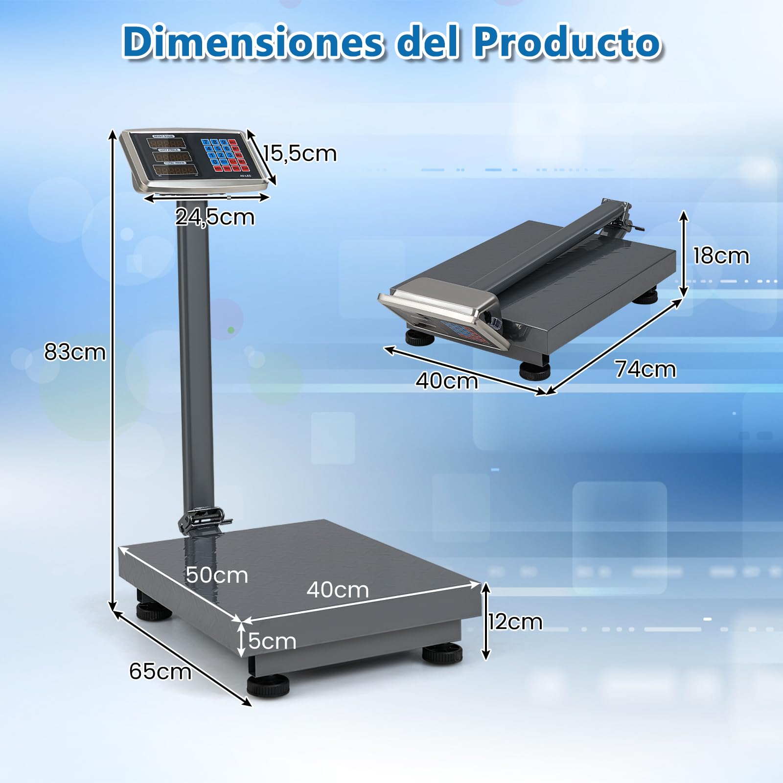COSTWAY Báscula Digital Informática de 300 kg, Báscula de Plataforma de Suelo Multifuncional con Calculadora de Precio, Pantalla LED Transparente, Fuente de Alimentación Ac/Dc (Plata)