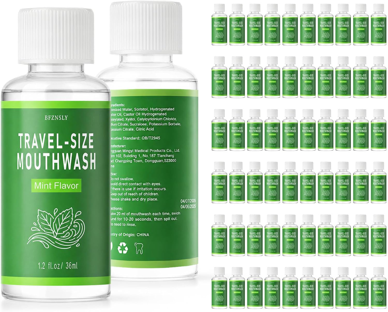 50 Pcs Travel Size Mouthwash Bulk, Portable Mouthwash, Mini Alcohol-Free, Mint Oral Rinse Fresh Mouth Wash Individual Bottle for Travel, Hotels, Office, On-The-Go, Donation 1.2oz/35ml