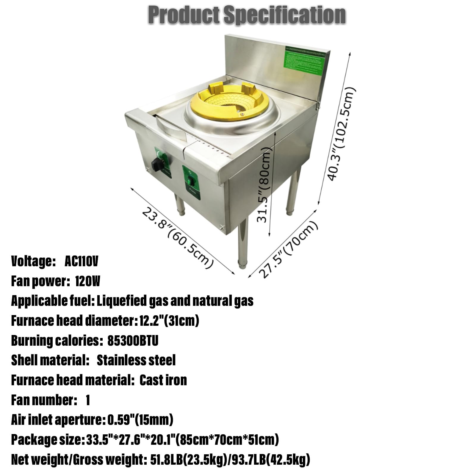 WYDDDARY Commercial Gas Range Natural 12.2