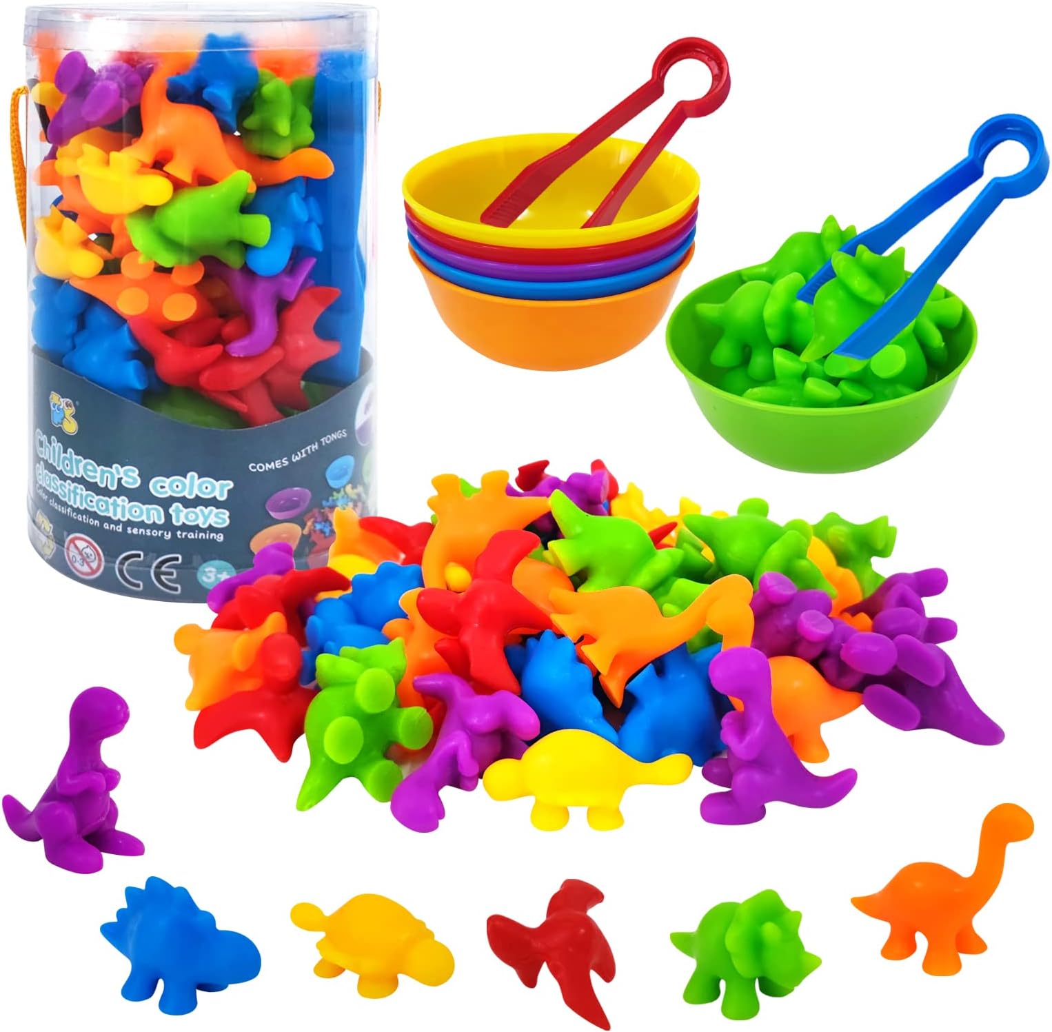 NEWSTYLE 58Pcs Color Sorting and Counting Dinosaurs Toys for Toddler 3 ...