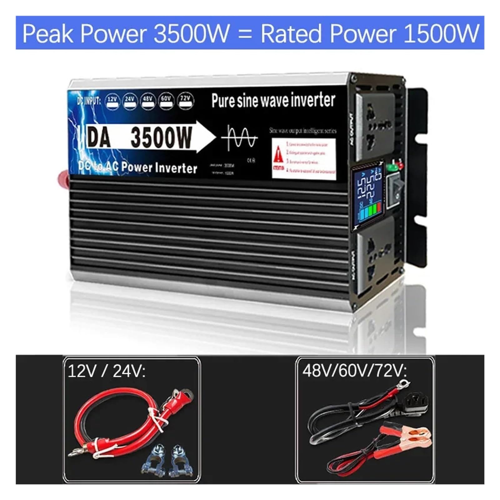 Inversor de Onda sinusoidal Pura DC 12/24/48/60/72V a AC V Solar Fuera la Red Convertidor Transformador for automóvil Hogar(3500W,60V,60hz)