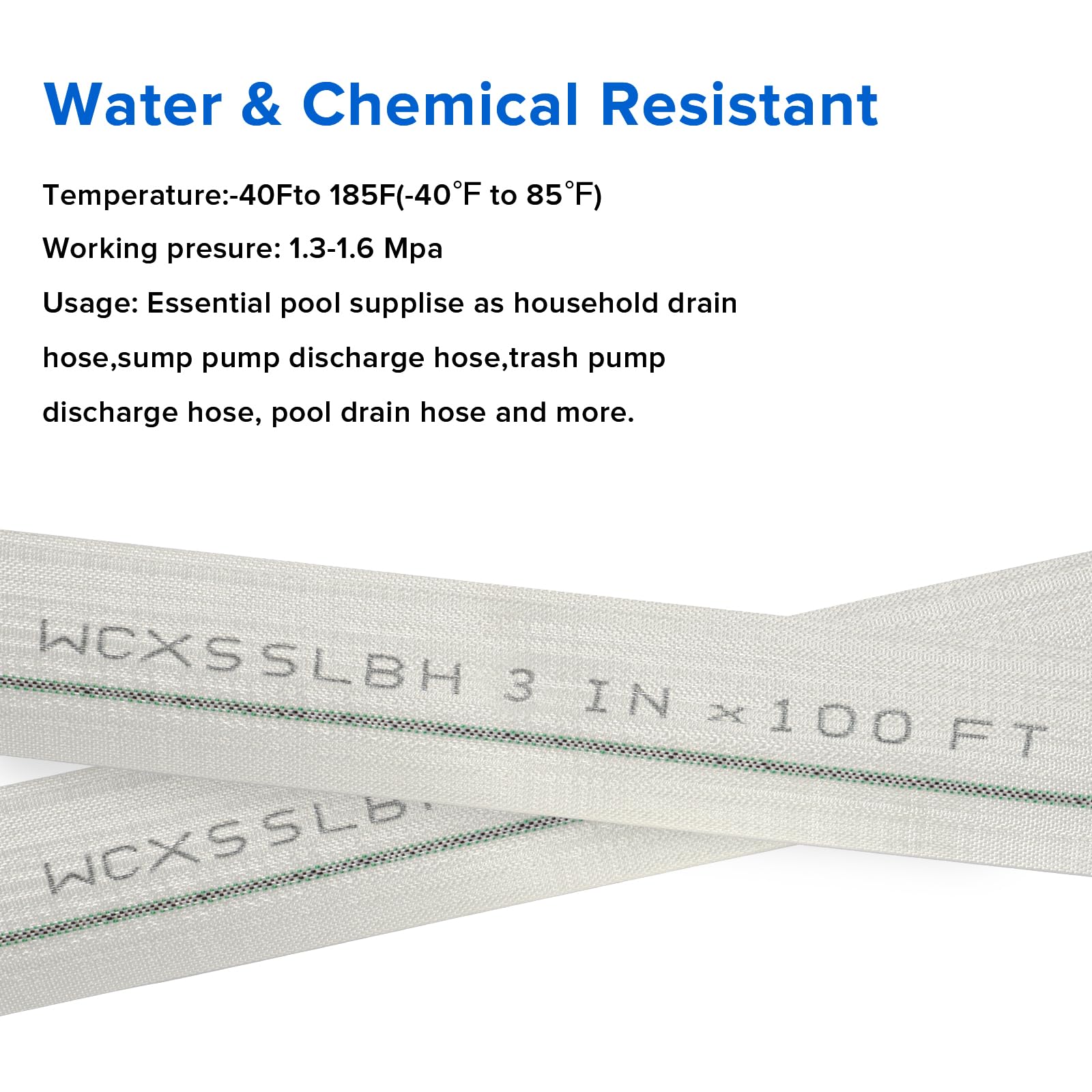 Manguera de retrolavado de piscina de PVC resistente, manguera de descarga de agua, de uso general, flexible, reforzada, plana, tubo de drenaje para transferencia de agua, con 4 abrazaderas, 1
