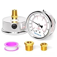 Vista 89 de MEANLIN MEASURE - Manómetro electromecánico de acero inoxidable, relleno de líquido, esfera con cara de 2.5 pulgadas, NPT de 1/4 de pulgada, agua