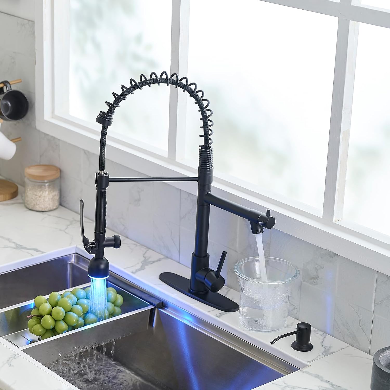  LED Commercial Kitchen Faucets with Pull Down Sprayer Matte Black thumbnail