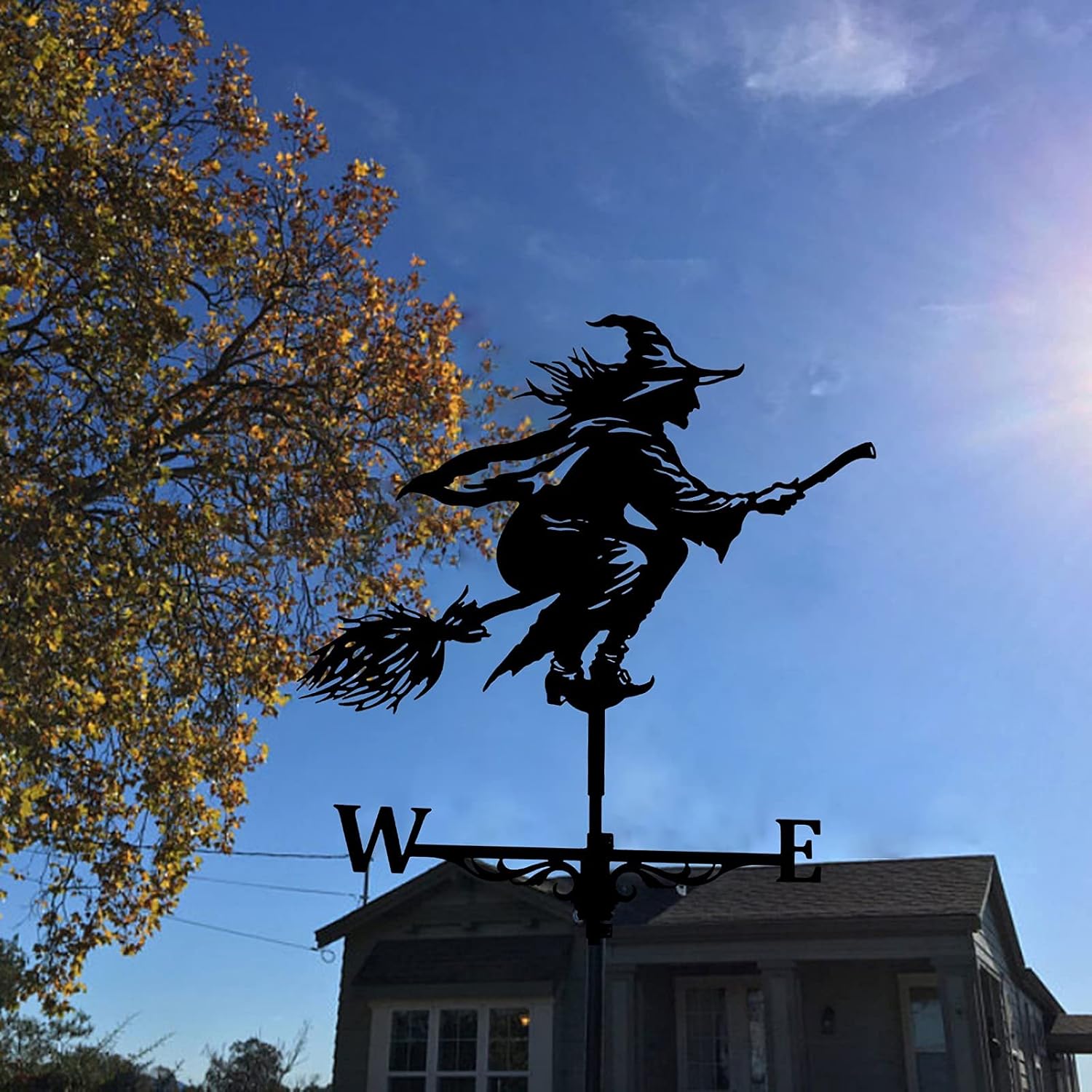 Weathervane, Weather Vane,Weathervane for Decorations Weather Vane for Garden Retro Durable Wind Vane Witch Scene Weathervane Garden Stake Wind Direction, Roof Wind Direction Indicator