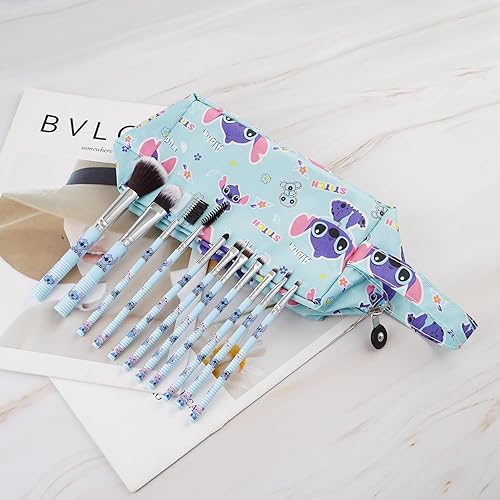 Miniatura 3 de Bolsa de maquillaje de puntada con brocha de maquillaje, estuche de cosméticos de felpa para puntadas, 12 piezas, bolsa de capacidad para brochas de