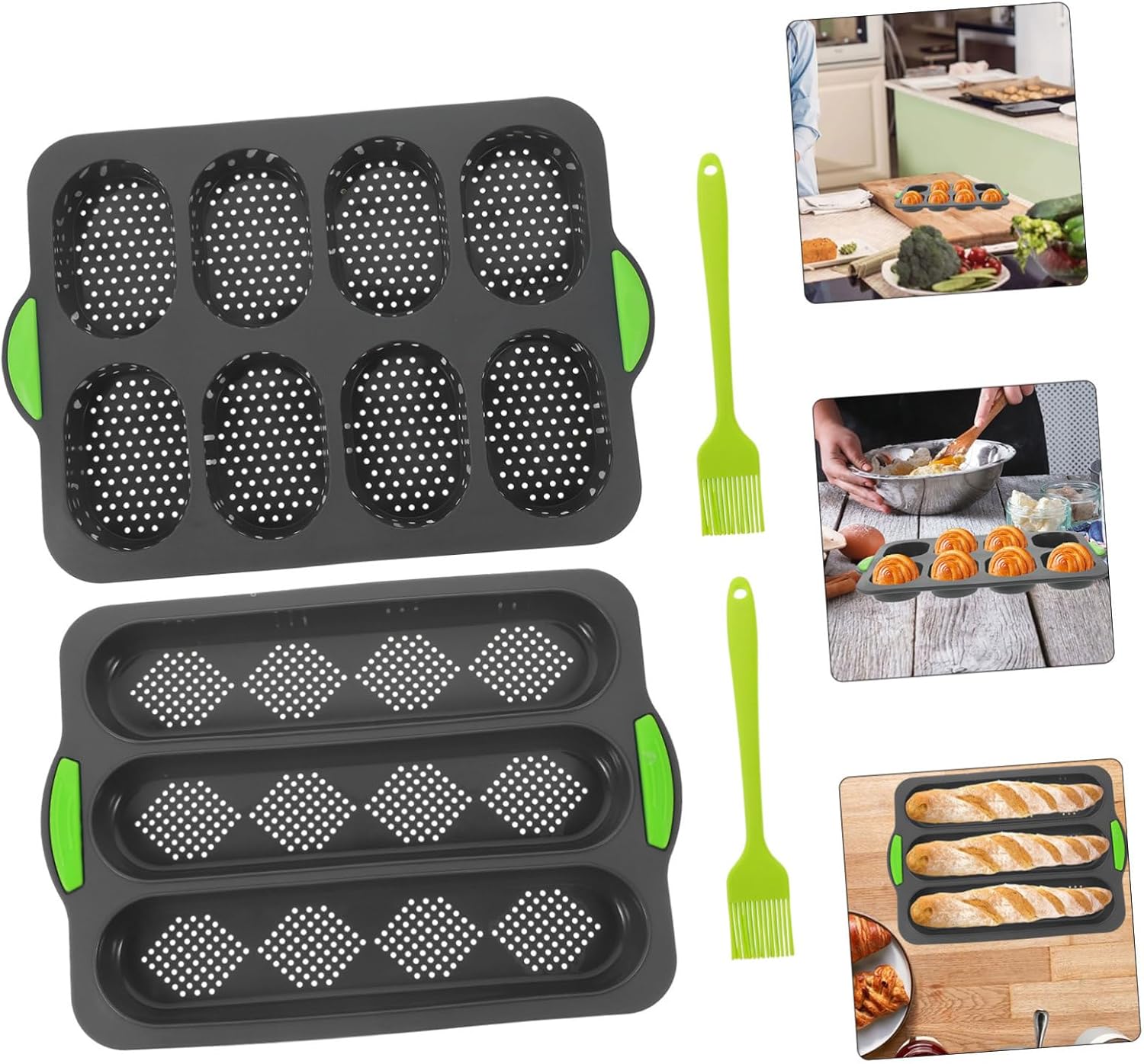 Zerodeko 8-grid Bread Baking Silicone French Bread Pans Non-stick Easy to Clean