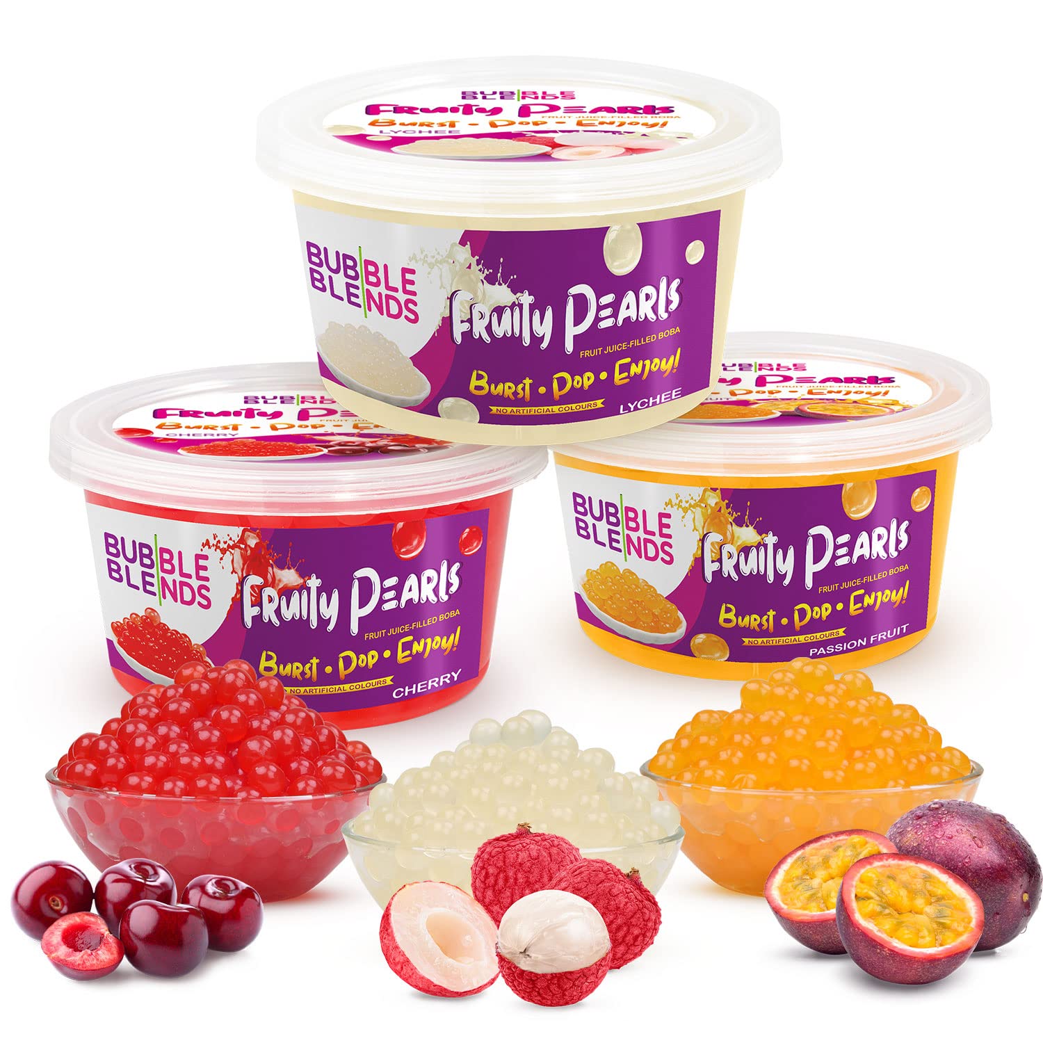 Buy Bubble Blends Cherry, Lychee, Passion Fruit Popping Boba Variety Pack (3 x 1lb) Boba