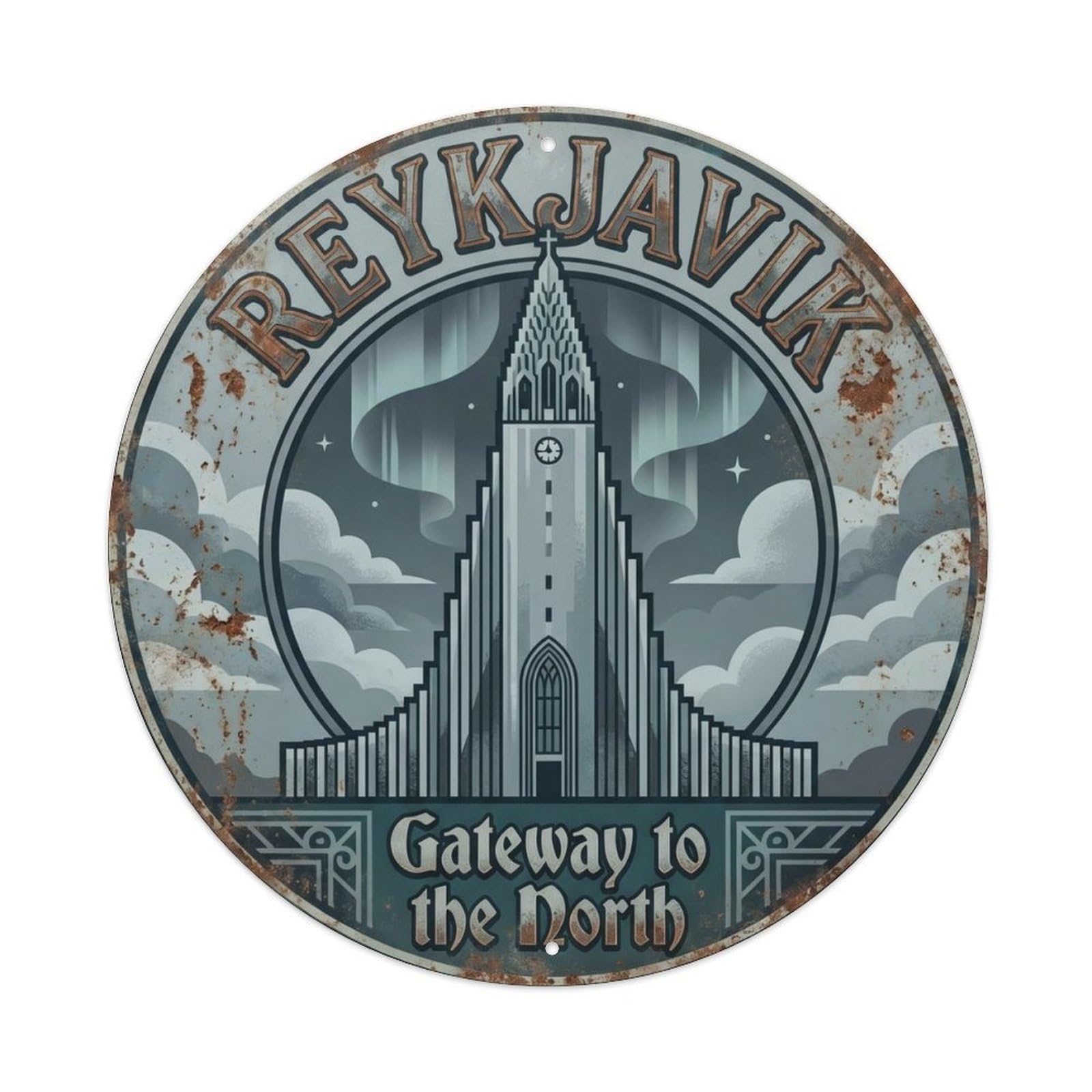 Spire Nordic Lounge Cathedral Metal Tin Sign Plaque Wall Decor for Cafe, Club Bar, Office, Home Garden Round Metal Poster 8x8Inch