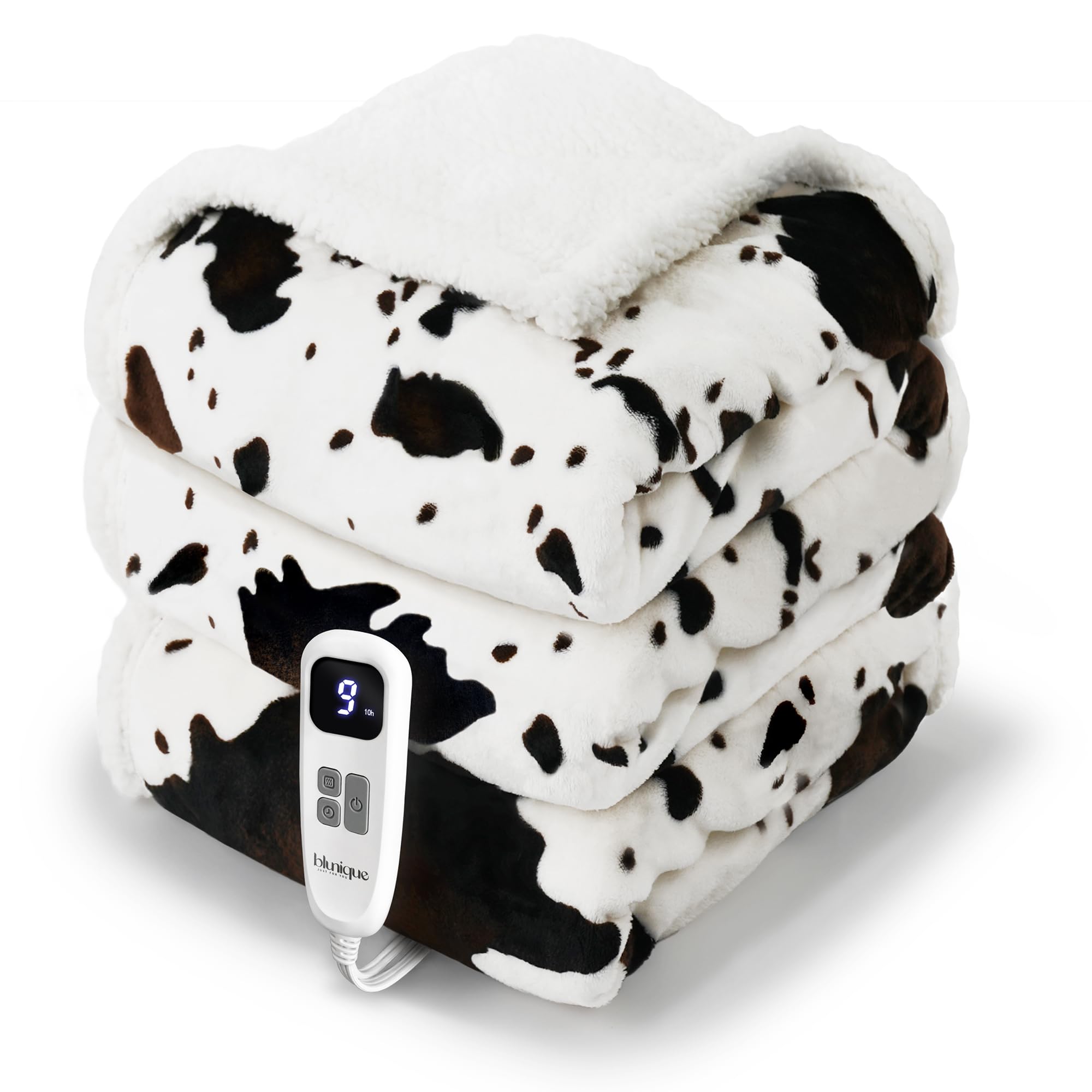 Heated Blanket Full Blanket - Fast Heating Electric Blanket, Soft Heated Throw with 4 Time Settings,10 Heating Settings, Warm Gifts for Women Mom Grandma(72" x 84" Cow Print White)