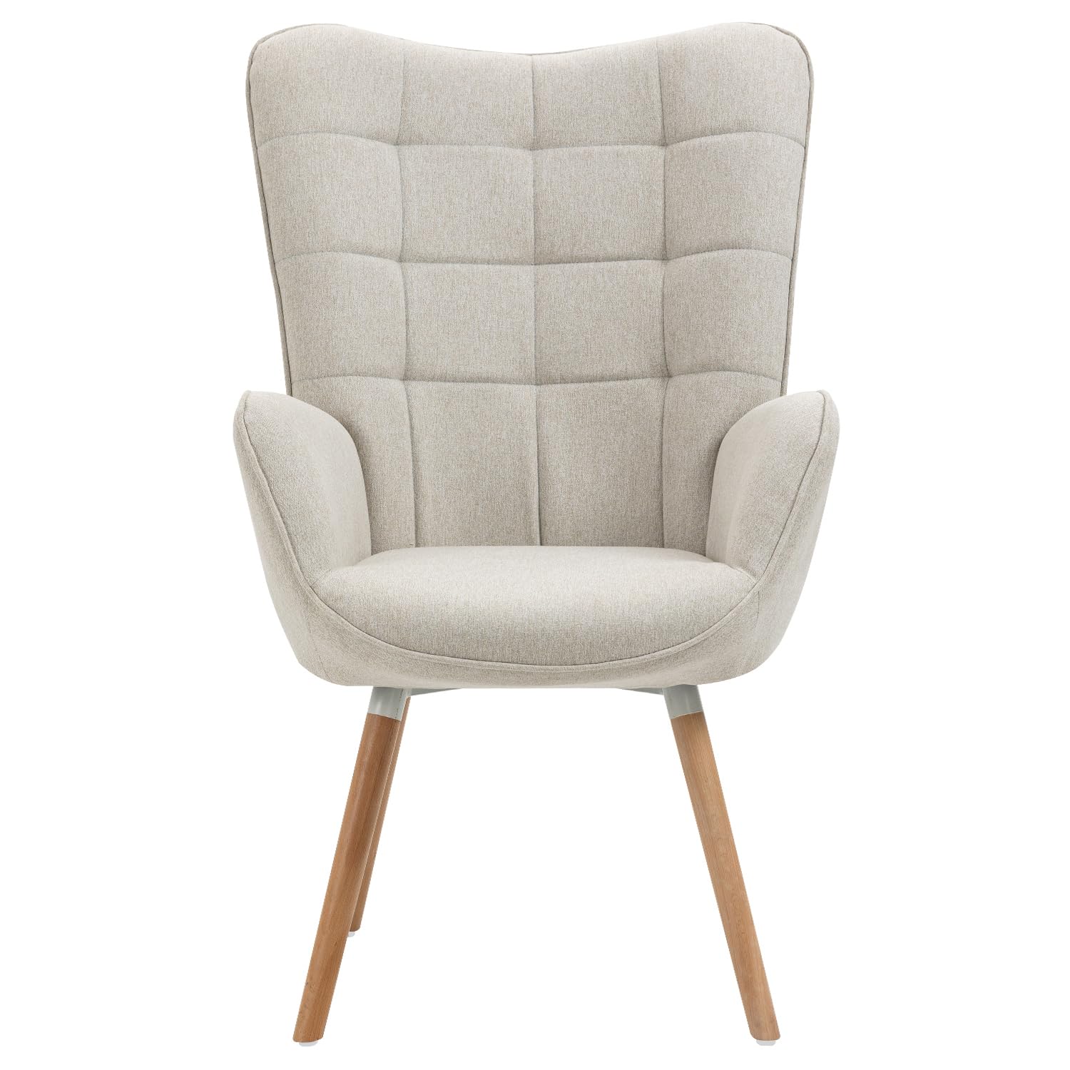 MEUBLE COSY, Beige Sedia da Ufficio Poltrona da Scrivania Imbottita Scandinavia con Braccioli in Tessuto con Schienale Alto Gambe in Legno per Studio, 66x71x106cm