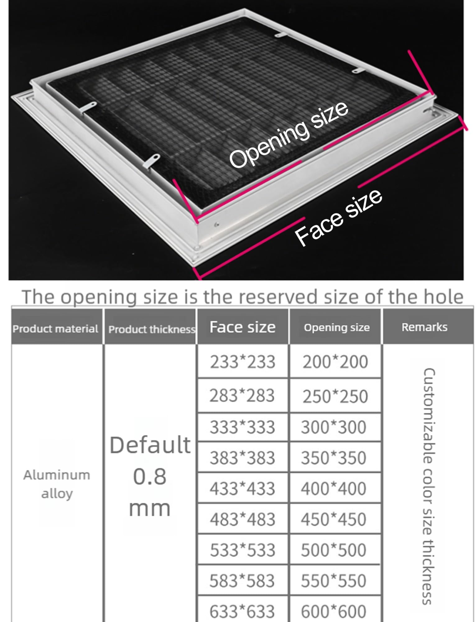 Rejilla de ventilación ajustable y panel de acceso con rejilla para difusor de suministro de aire, ventilación mejorada de cocina y ducha (30 x 30 cm)