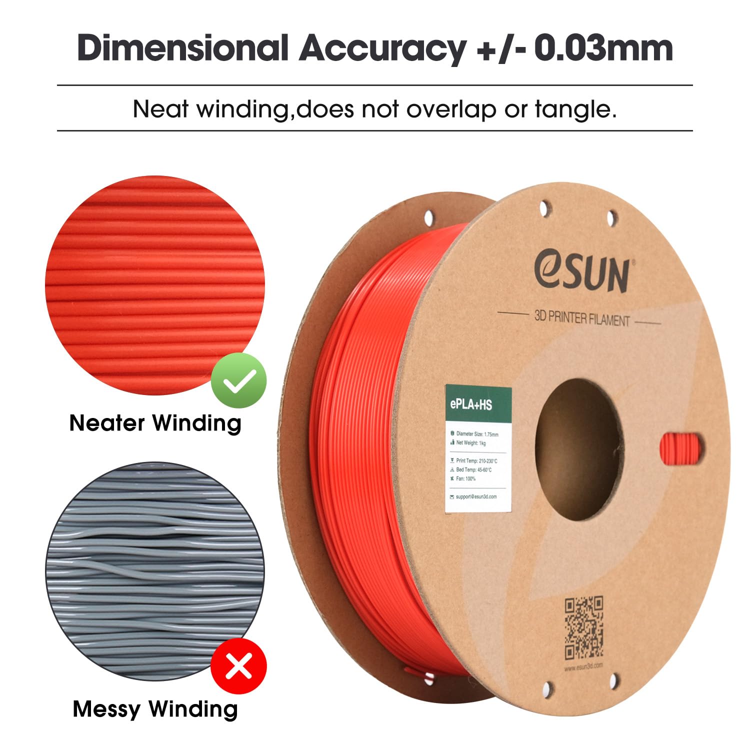 eSUN Filament PLA+ 1.75mm, ePLA+HS 3D Imprimante Filament Haute Vitesse Précision Dimensionnelle +/- 0.03mm, Bobine de 1KG (2.2 LBS) Filament PLA Plus Rapide pour 3D Imprimantes,Rouge